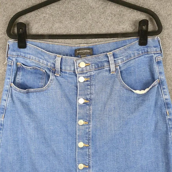 Banana Republic Regular Fit Denim Button Front Midi Skirt Size 32 14 - Picture 3 of 10